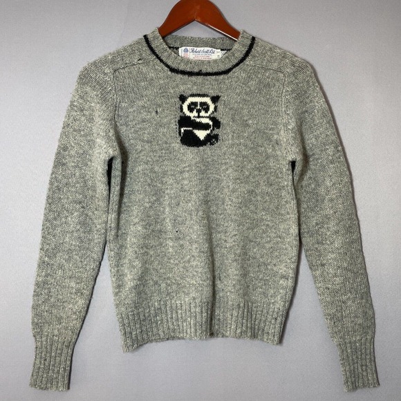Robert Scott Ltd Sweater Size 34 Pure Shetland Wool Grey Bear Vintage Rare - Picture 1 of 11